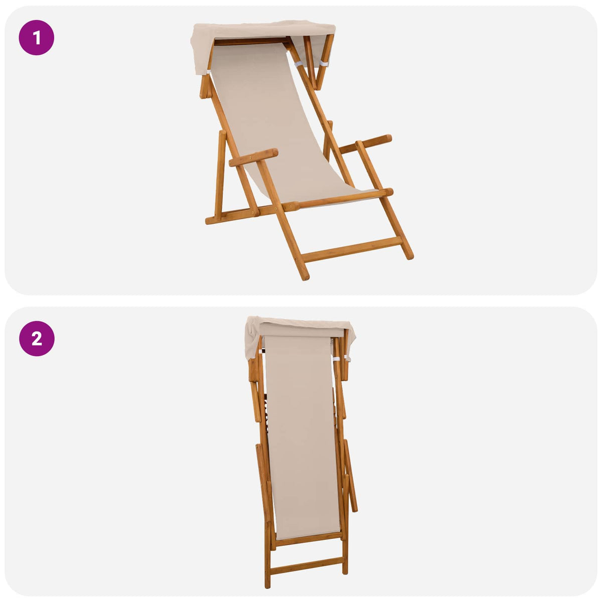 Deck Chair 3 Position Solid Eucalyptus Wood Beige