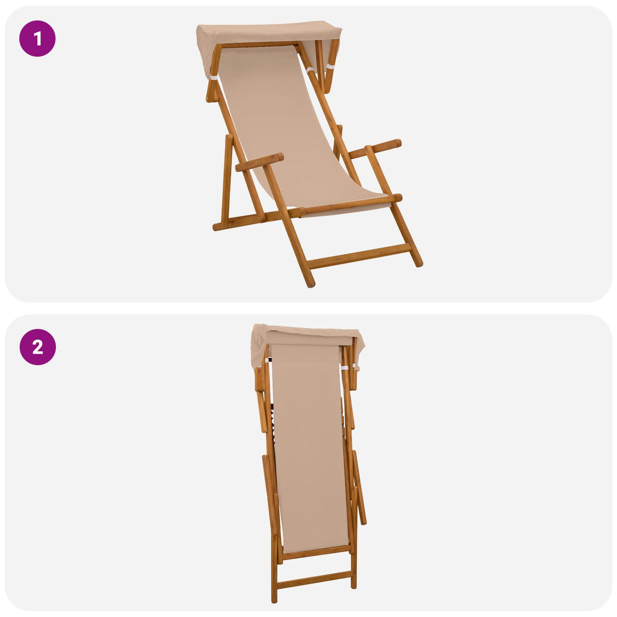 Deck Chair 3 Position Solid Eucalyptus Wood Taupe