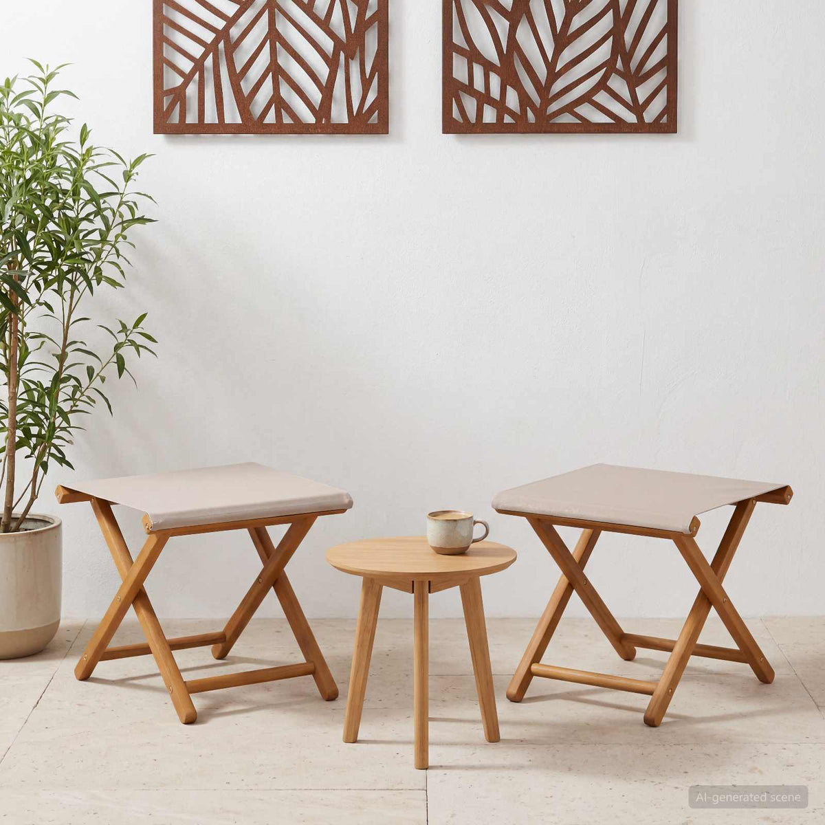 Deck Chair 2 pcs Solid Eucalyptus Wood Beige