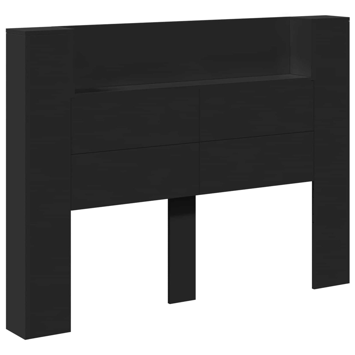 Storage Headboard with LED Black Engineered Wood