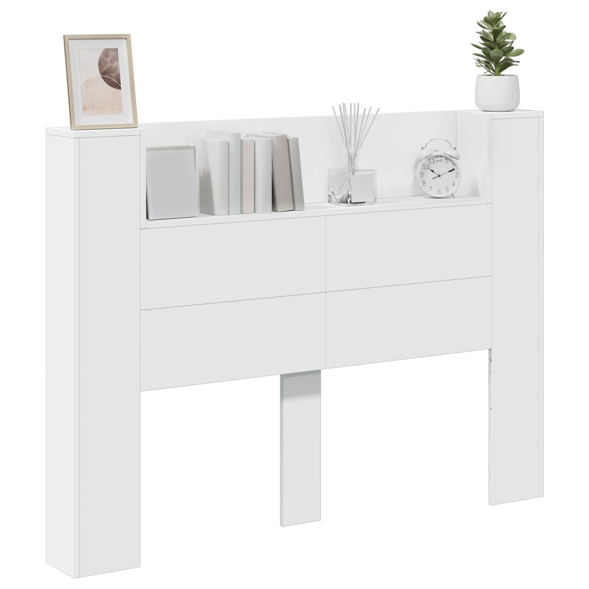 Storage Headboard with LED White Engineered Wood