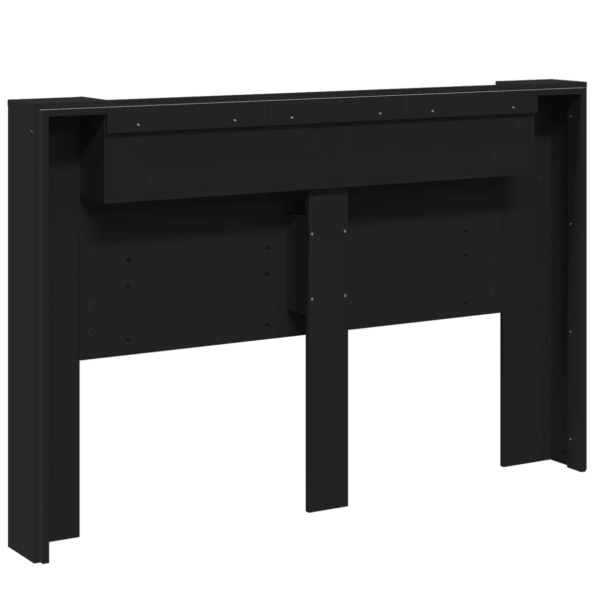Storage Headboard with LED Black Engineered Wood