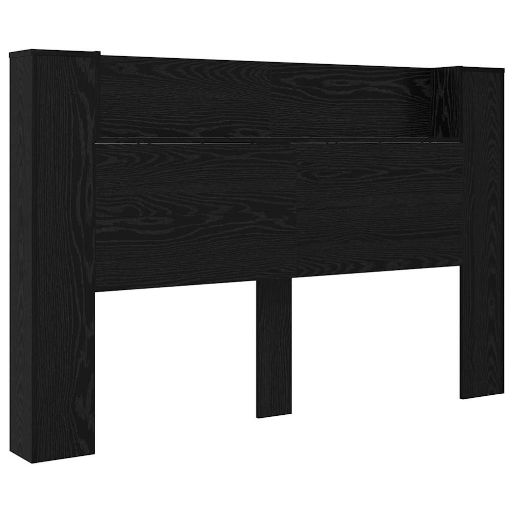 Storage Headboard with LED Black Oak Engineered Wood