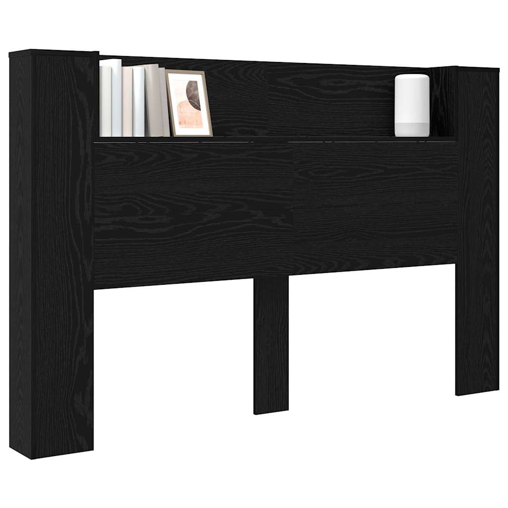 Storage Headboard with LED Black Oak Engineered Wood
