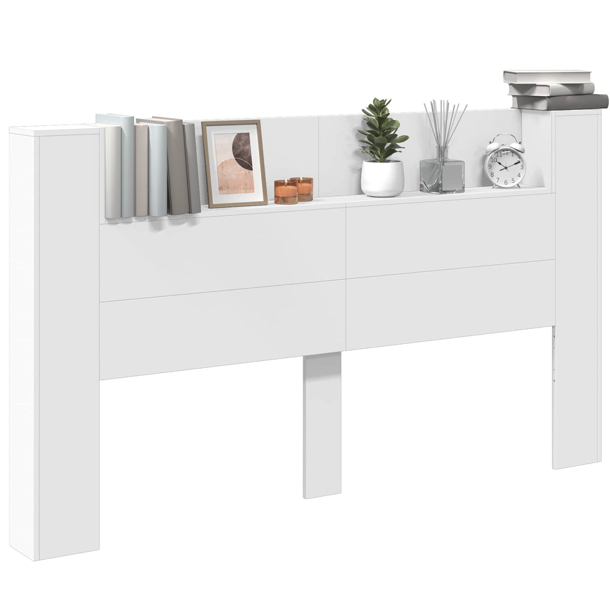 Storage Headboard with LED White Engineered Wood
