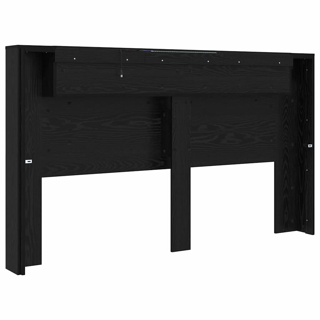 Storage Headboard with LED Black Oak Engineered Wood