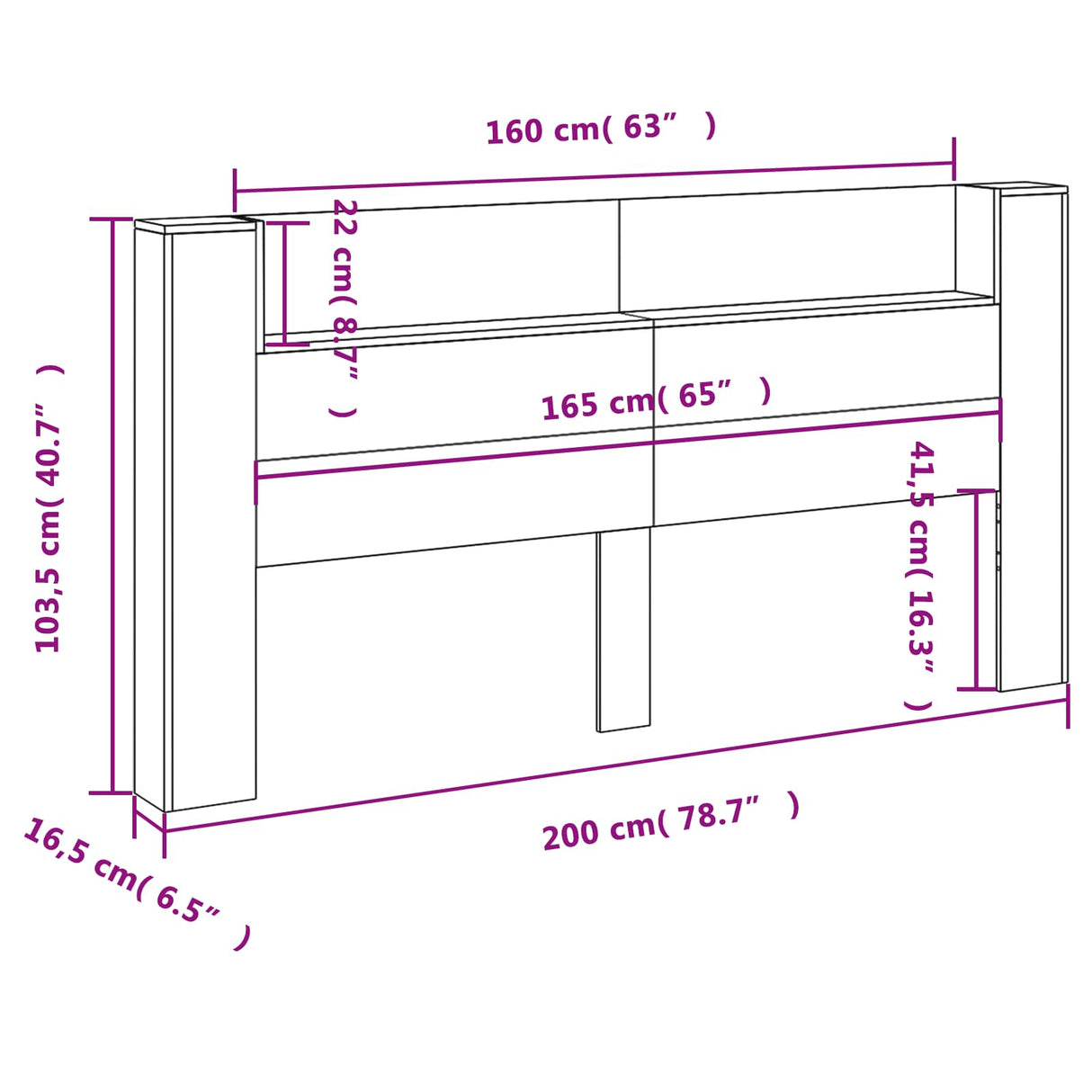 Storage Headboard with LED Black Engineered Wood