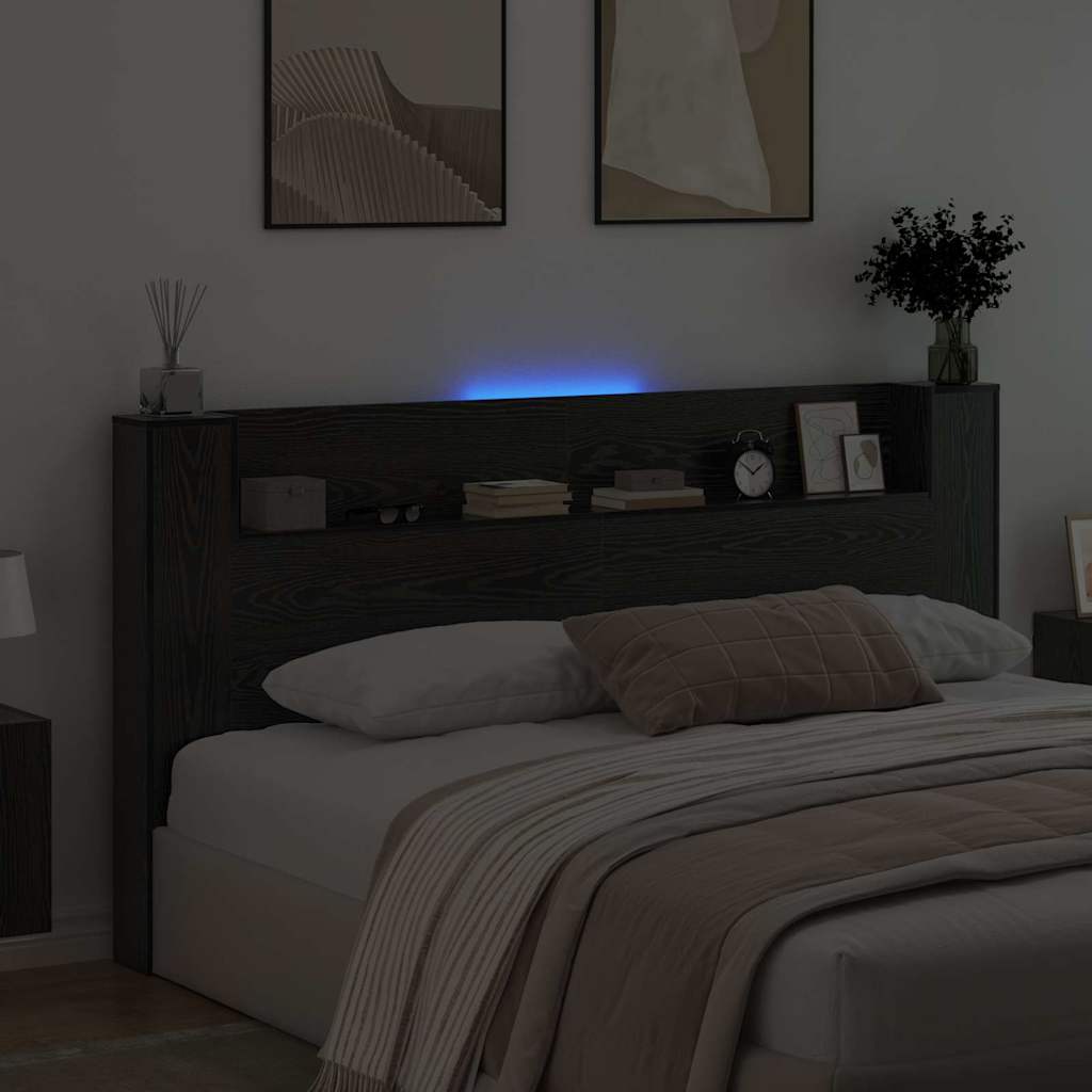 Headboard Cabinet Black Oak 200 x 15 x 103.5 cm Engineered Wood