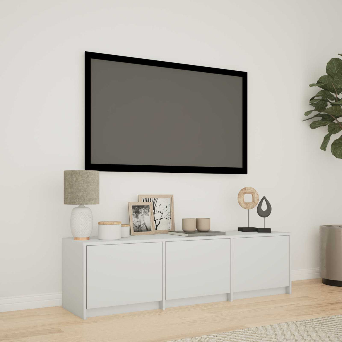 TV Cabinet with LED 140 x 34 x 40 cm White Engineered Wood