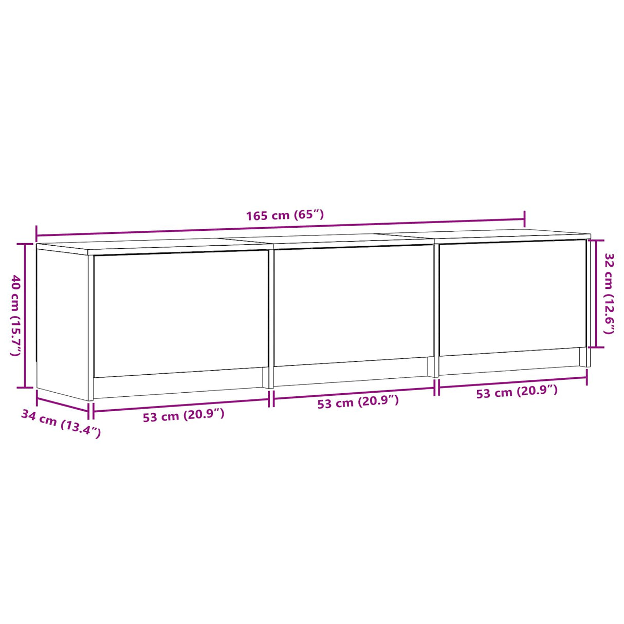 TV Cabinet with LED 165 x 34 x 40 cm White Engineered Wood