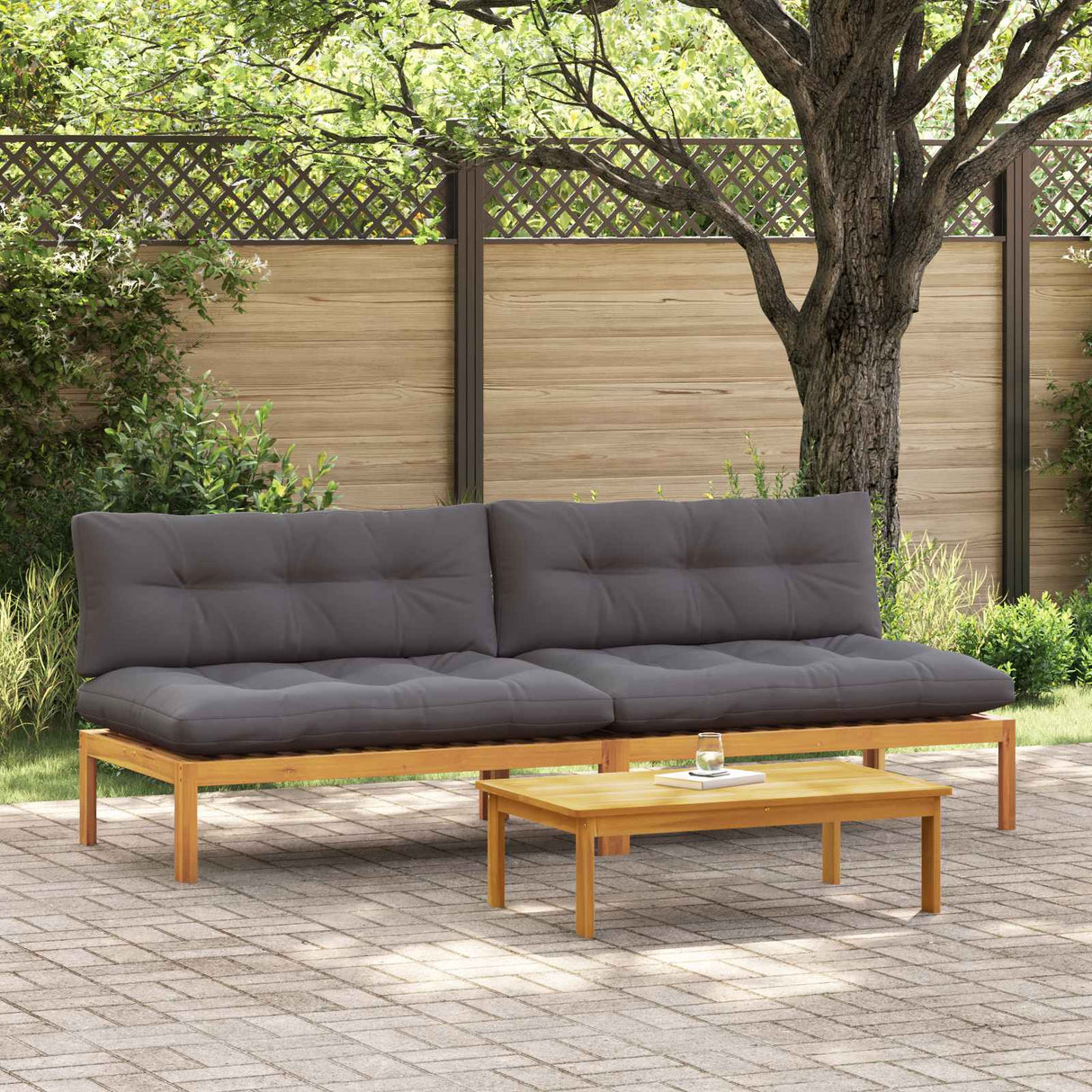 Middle Sofa Unit 2 pcs Natural and Dark Grey Acacia Wood