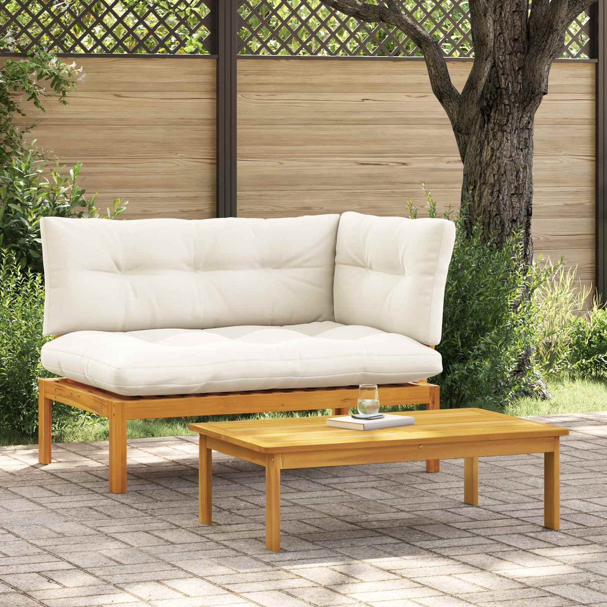 2 Piece Acacia Wood Brown