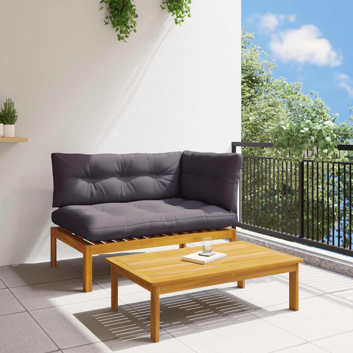 2 Piece Acacia Wood Brown