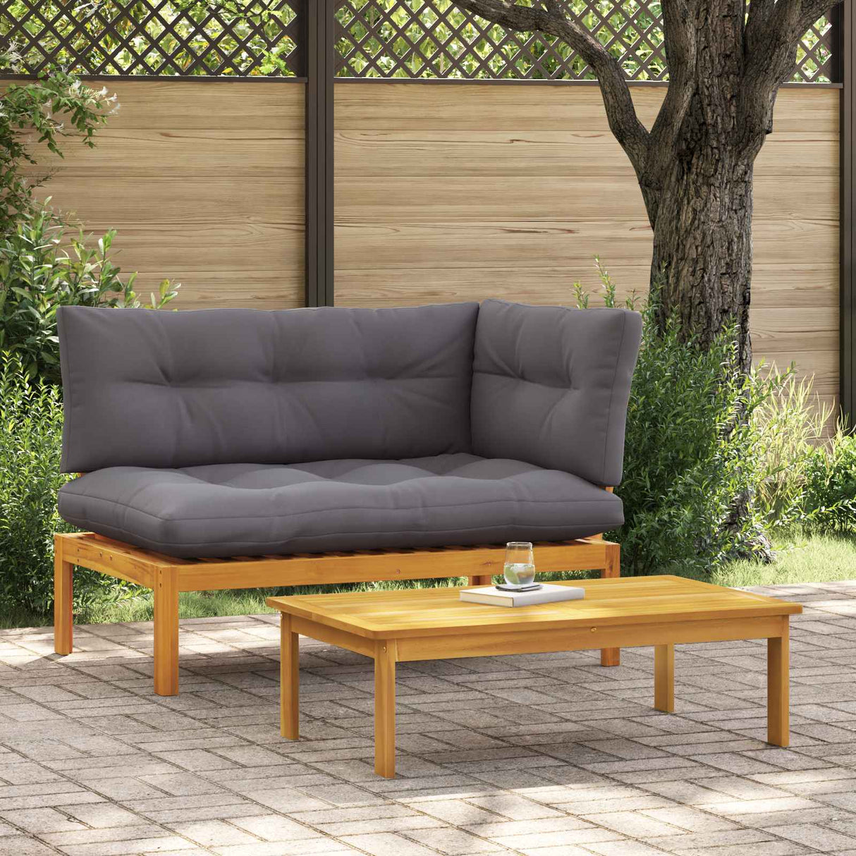 2 Piece Acacia Wood Brown