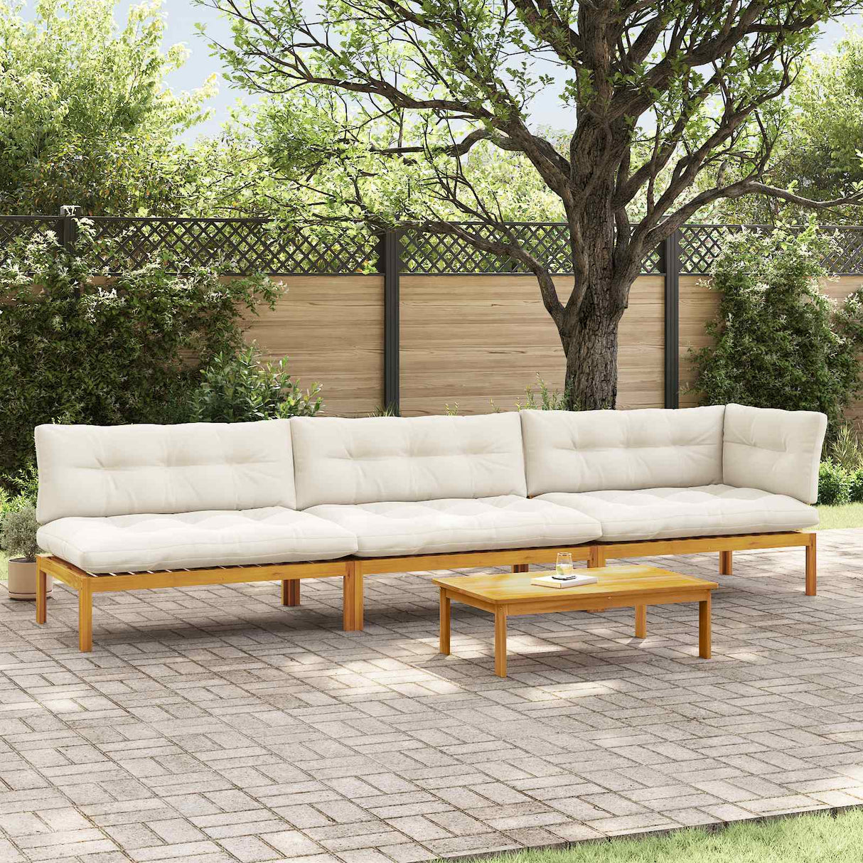 4 Piece Garden Pallet Sofa Units Solid Acacia Wood Natural
