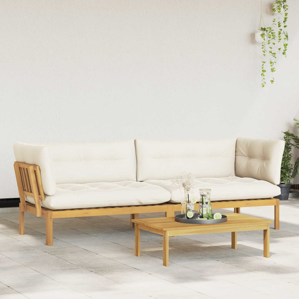 Garden Pallet Sofa Units 2 Piece Light Brown and Cream White