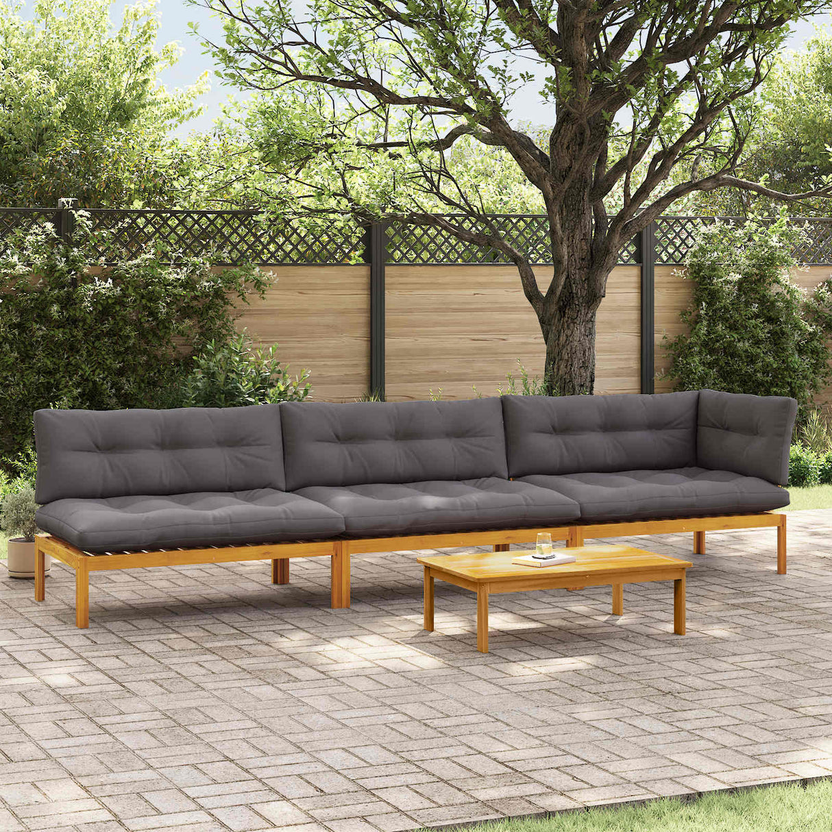 4 Piece Garden Pallet Sofa Units Solid Acacia Wood Natural
