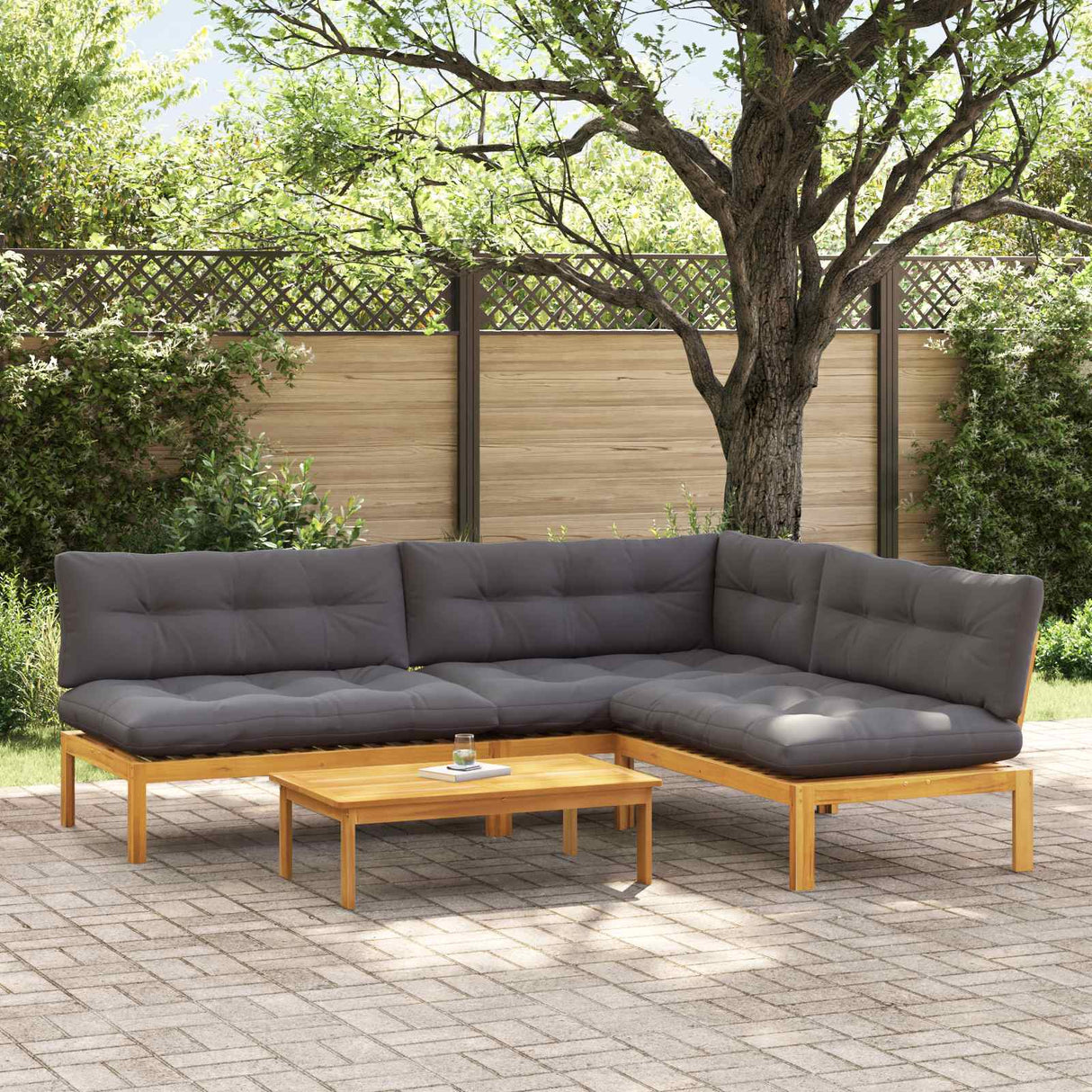 4 Piece Garden Pallet Sofa Units Solid Acacia Wood Natural