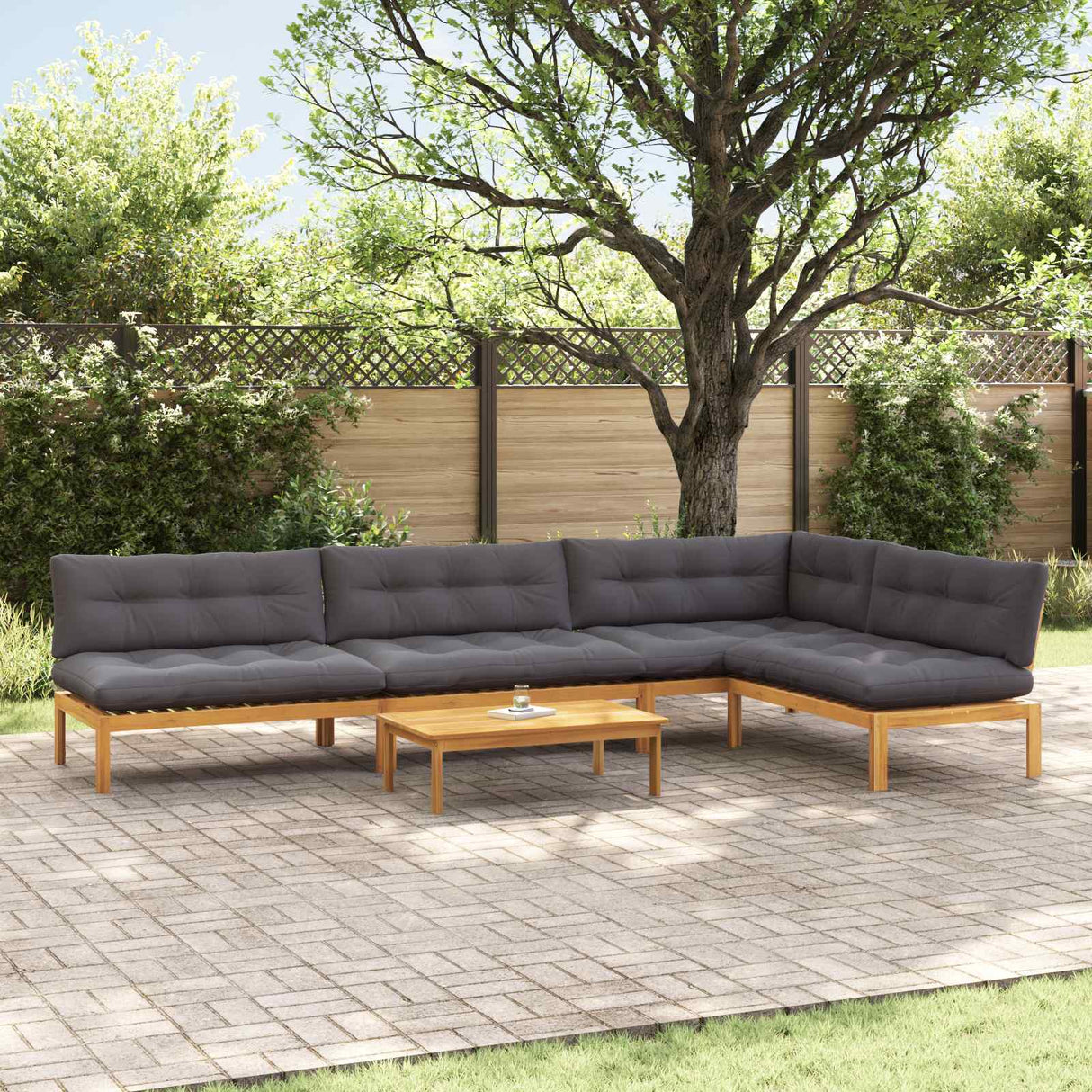5 Piece Garden Pallet Sofa Units Solid Acacia Wood Natural