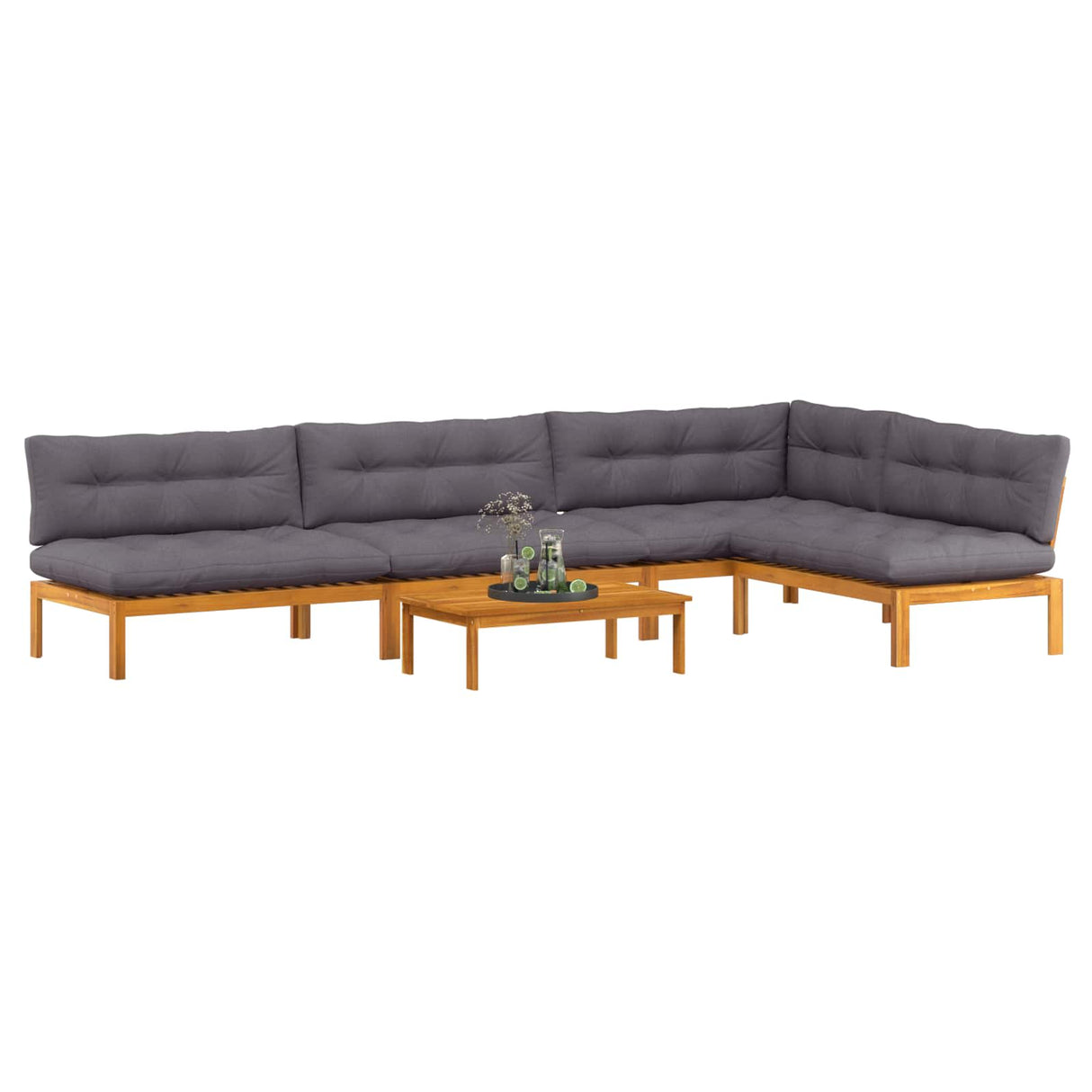 5 Piece Garden Pallet Sofa Units Solid Acacia Wood Natural