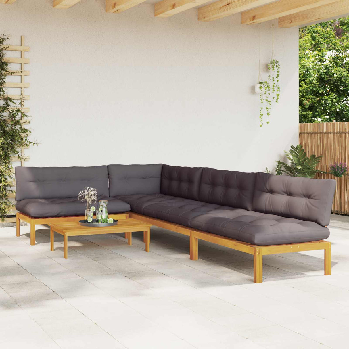 5 Piece Garden Pallet Sofa Units Solid Acacia Wood Natural