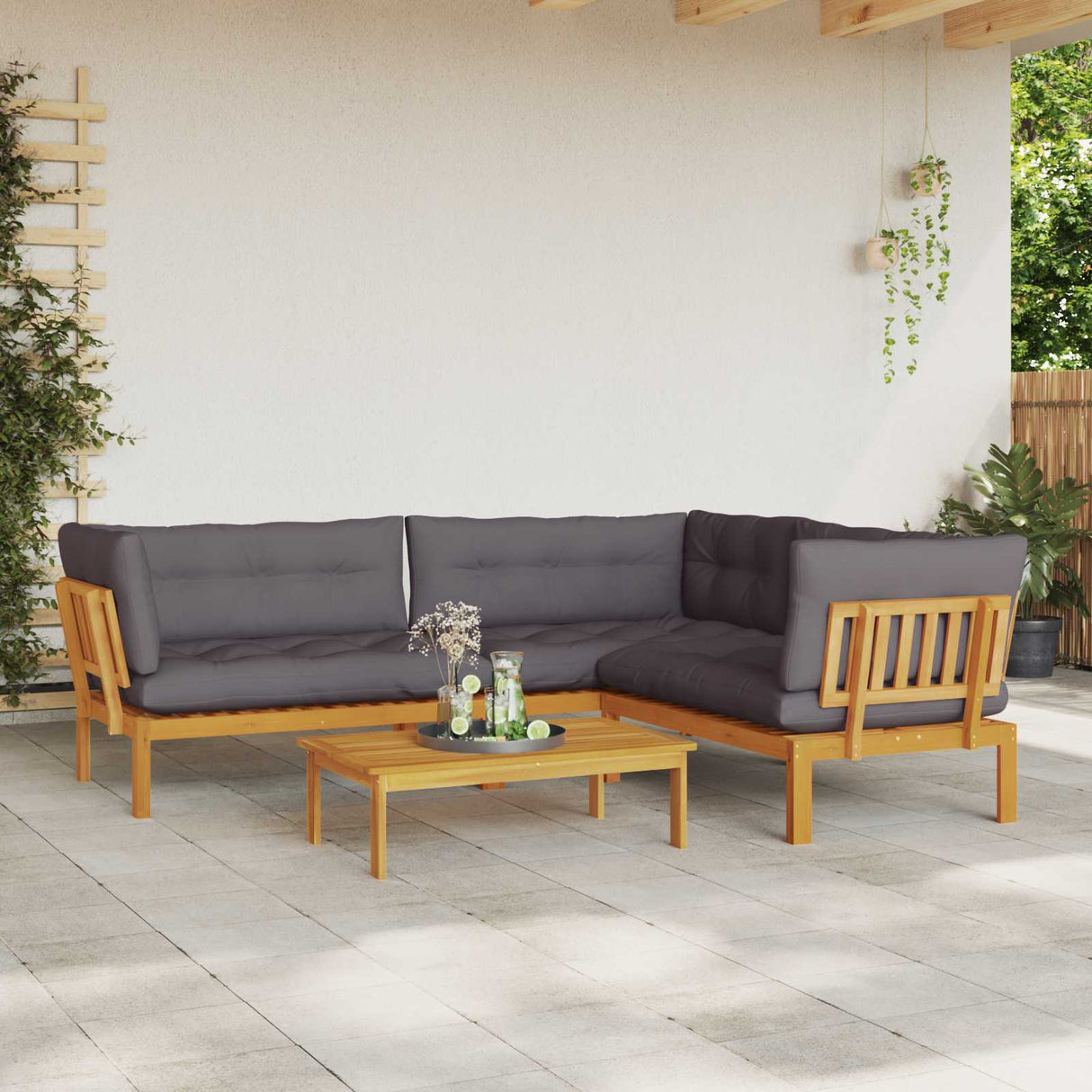 4 Piece Garden Pallet Sofa Units Solid Acacia Wood Natural