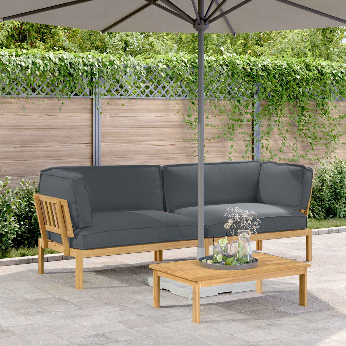 Sofa Set with Cushion Plain 2 pcs Anthracite Solid Acacia Wood