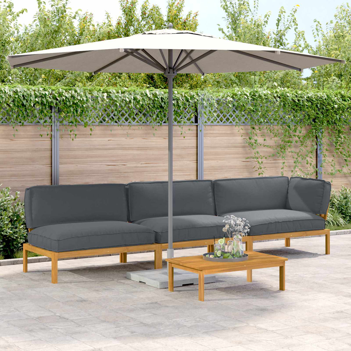 Sofa Set with Cushion Plain 4 pcs Anthracite Solid Acacia Wood