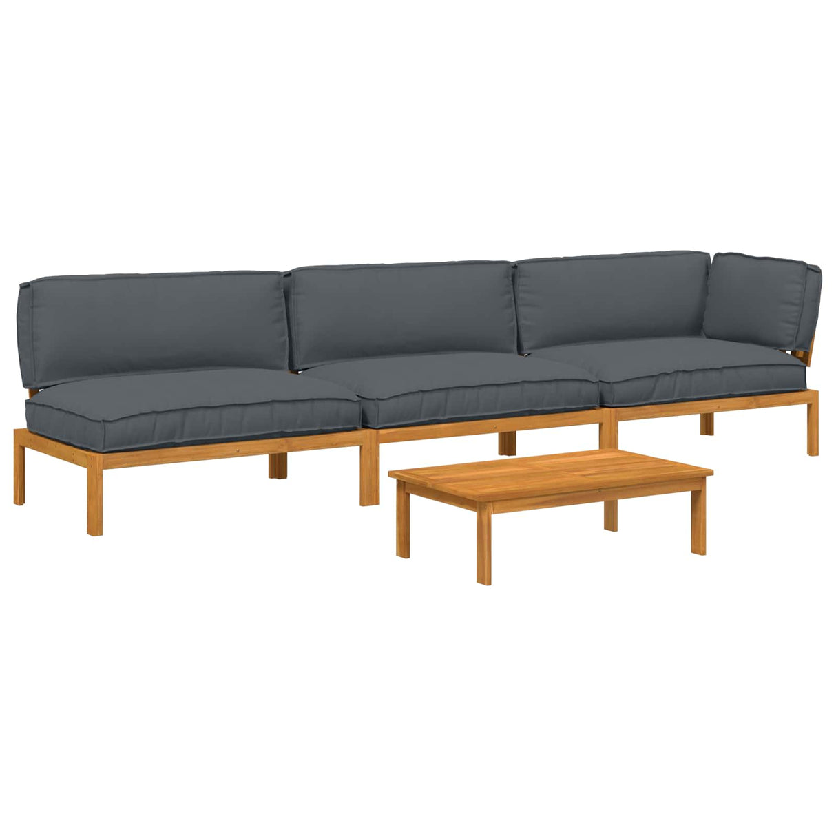 Sofa Set with Cushion Plain 4 pcs Anthracite Solid Acacia Wood
