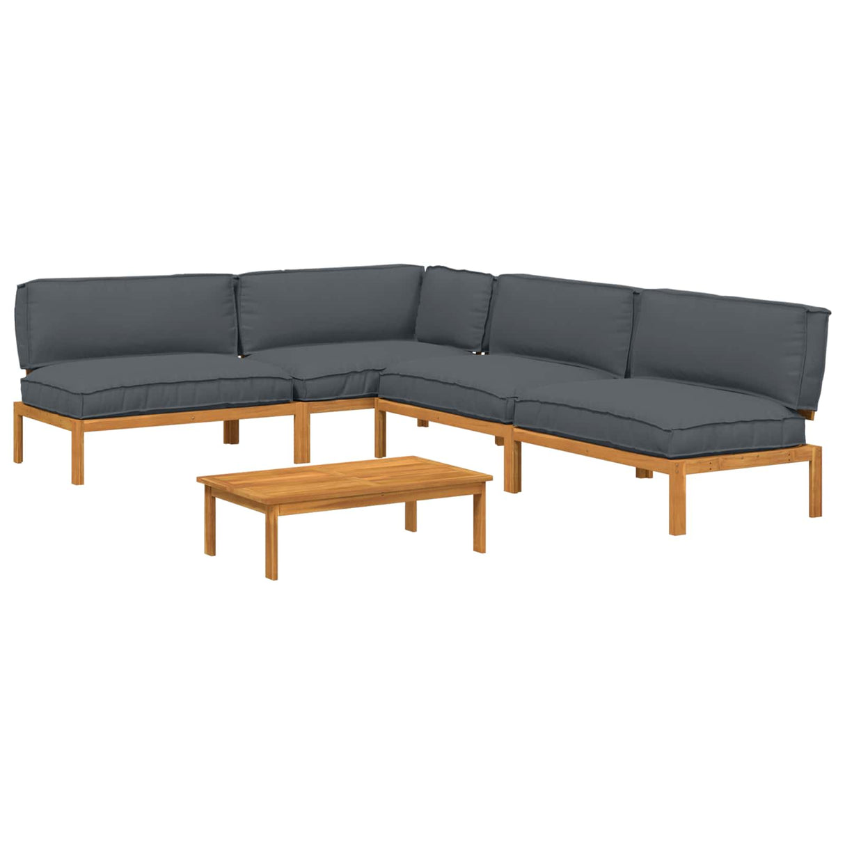 Sofa Set with Cushion Plain 5 pcs Anthracite Solid Acacia Wood