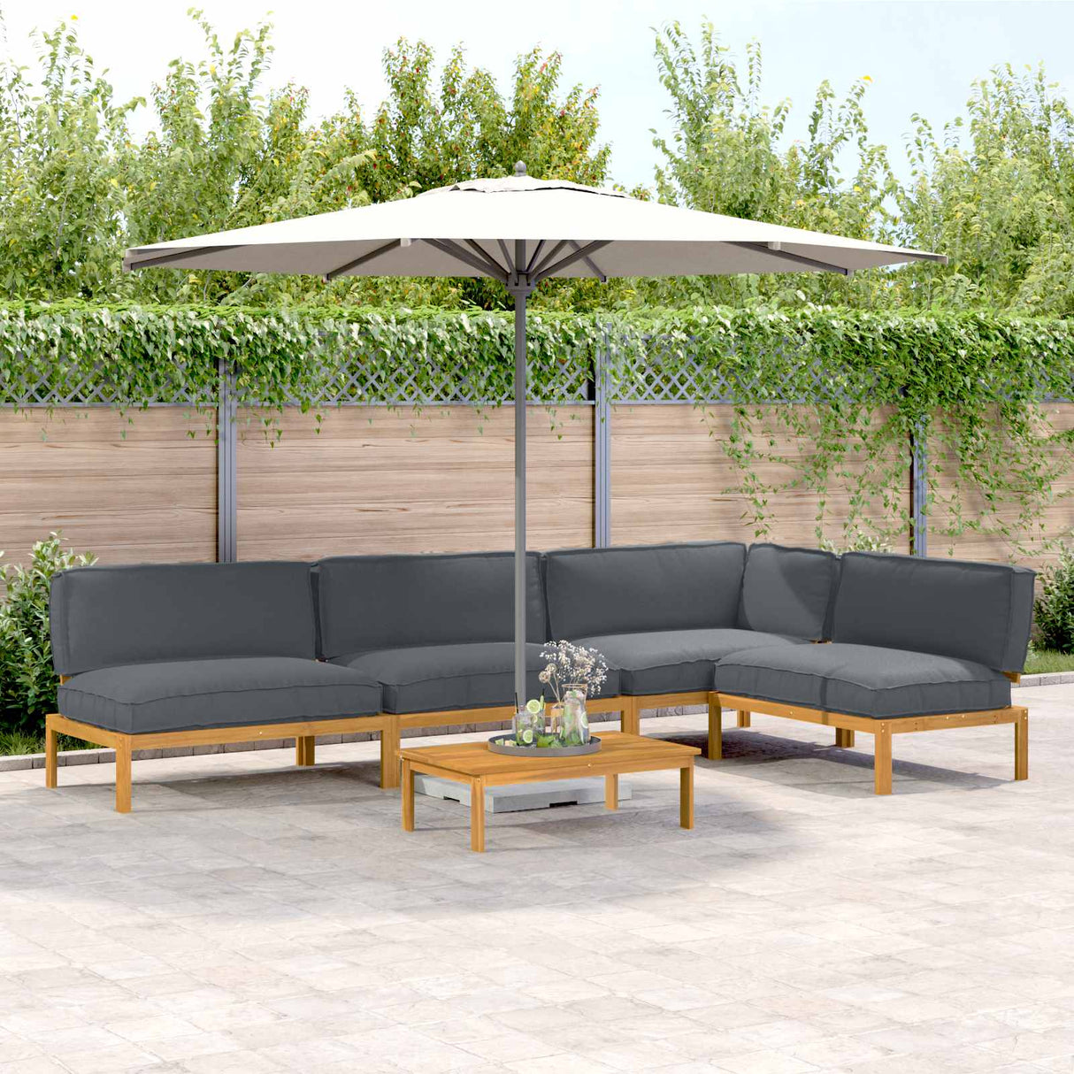 Sofa Set with Cushion Plain 5 pcs Anthracite Solid Acacia Wood
