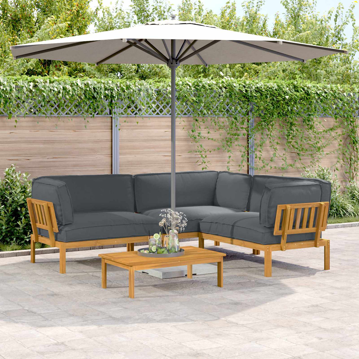 Sofa Set with Cushion Plain 4 pcs Anthracite Solid Acacia Wood