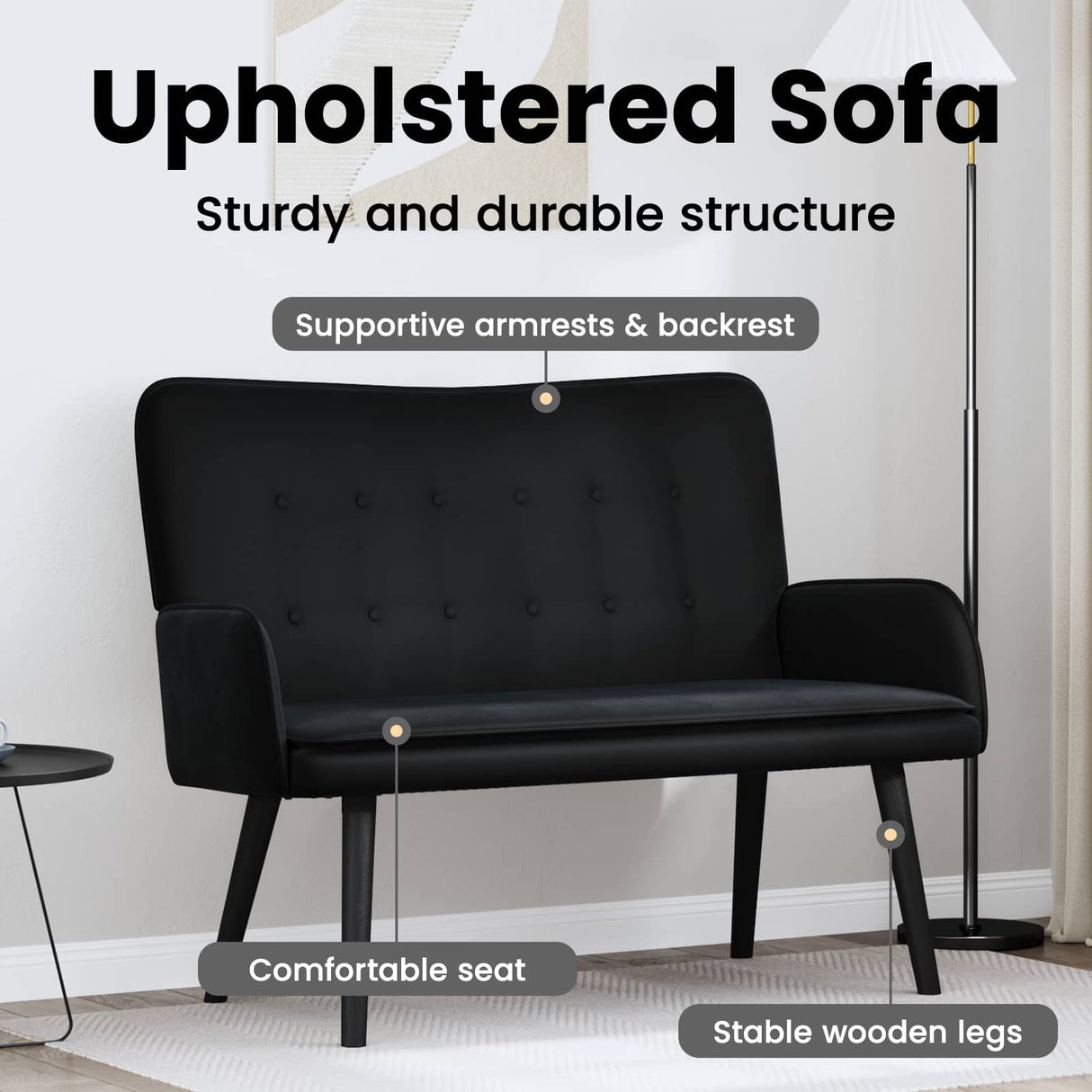 Two Seater Sofa Black 115 x 61 x 87 cm Velvet