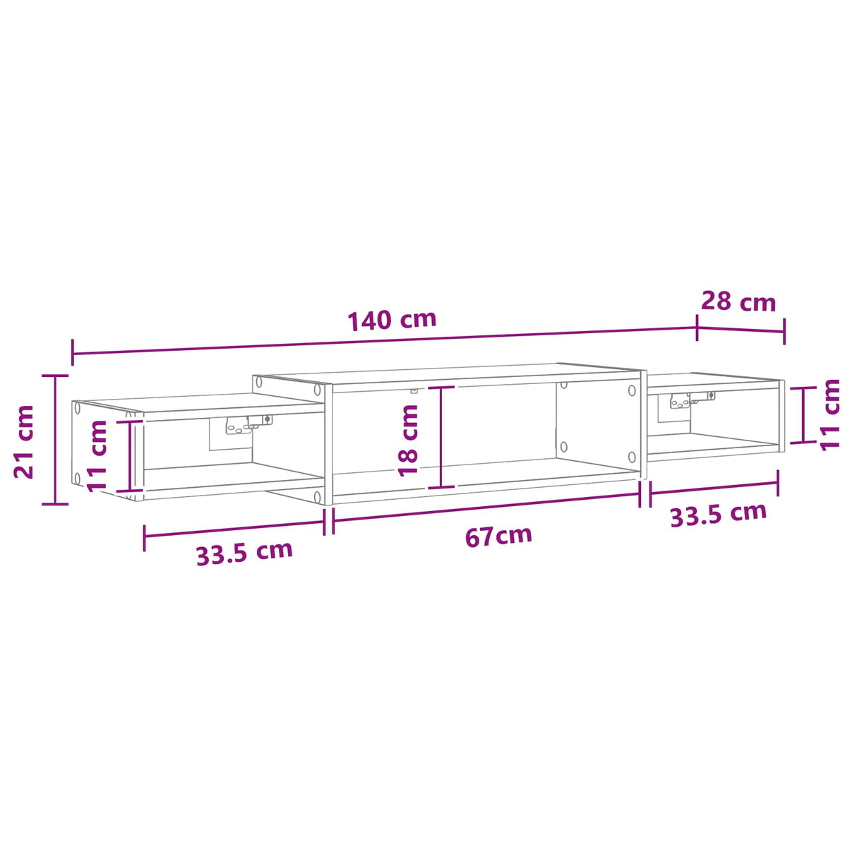 Wall-mounted TV Cabinet Wall-Mounted White 140 x 28 x 21 cm