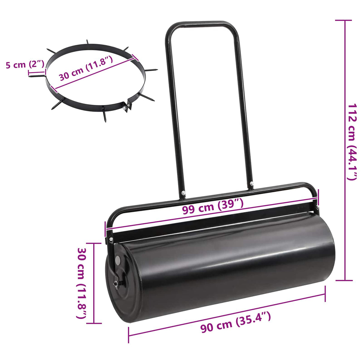 Garden Lawn Roller Pull with Aerator Clamps Ø 30 x 90 cm Steel