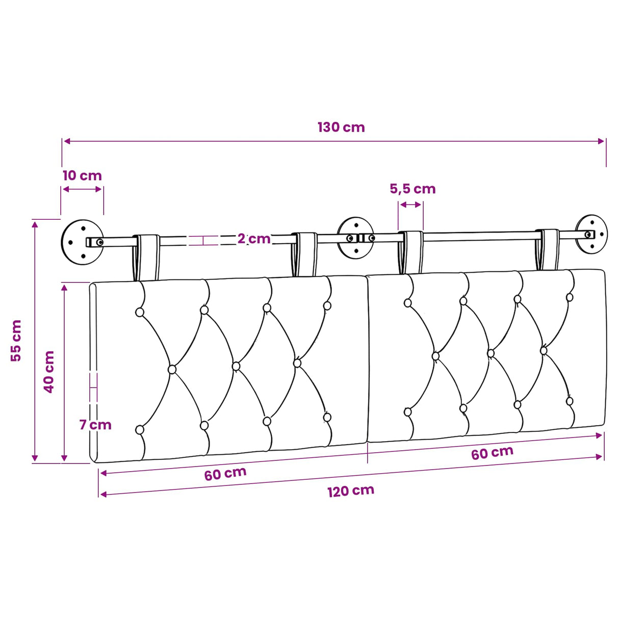 Hanging Headboard with LED Light Black Velvet
