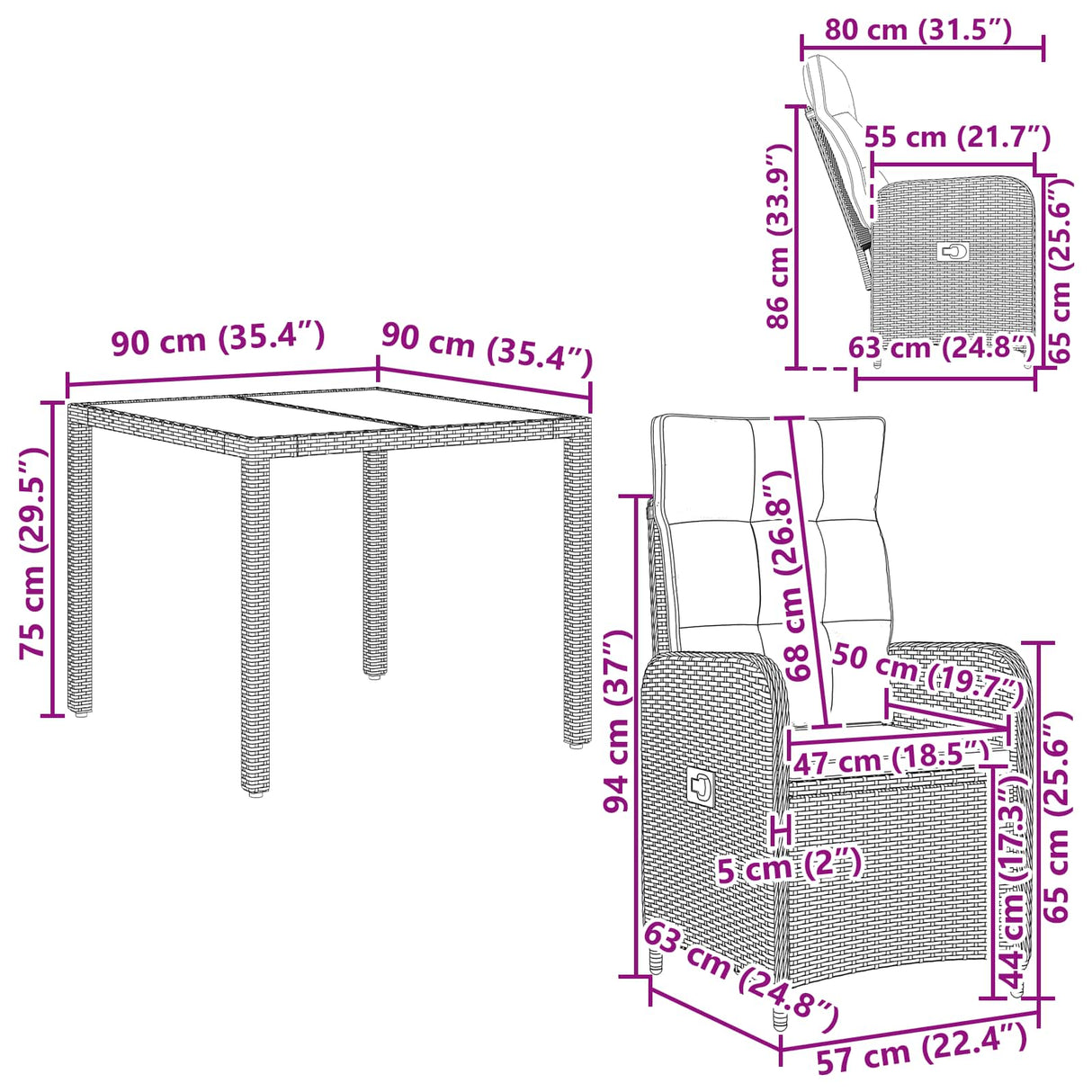 Outdoor Dining Set 3 pcs Light Grey and Dark Grey Poly Rattan