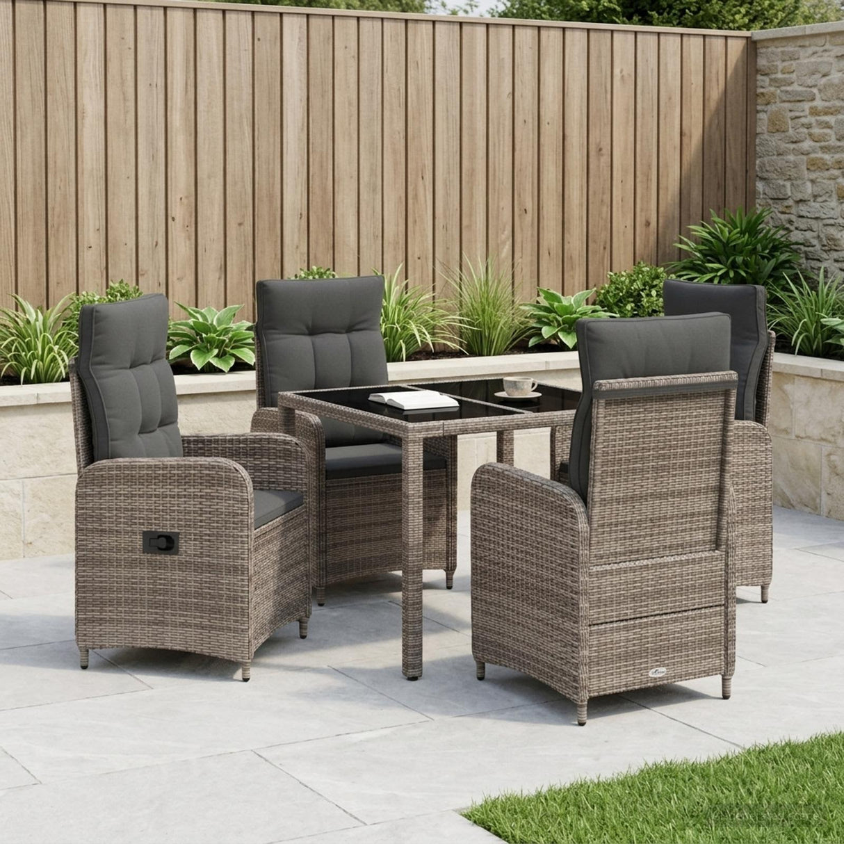 Outdoor Dining Set 5 pcs Light Grey and Dark Grey Poly Rattan