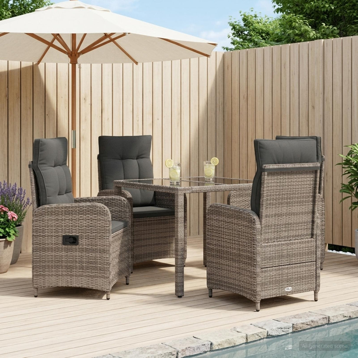 Outdoor Dining Set 5 pcs Light Grey and Dark Grey Poly Rattan
