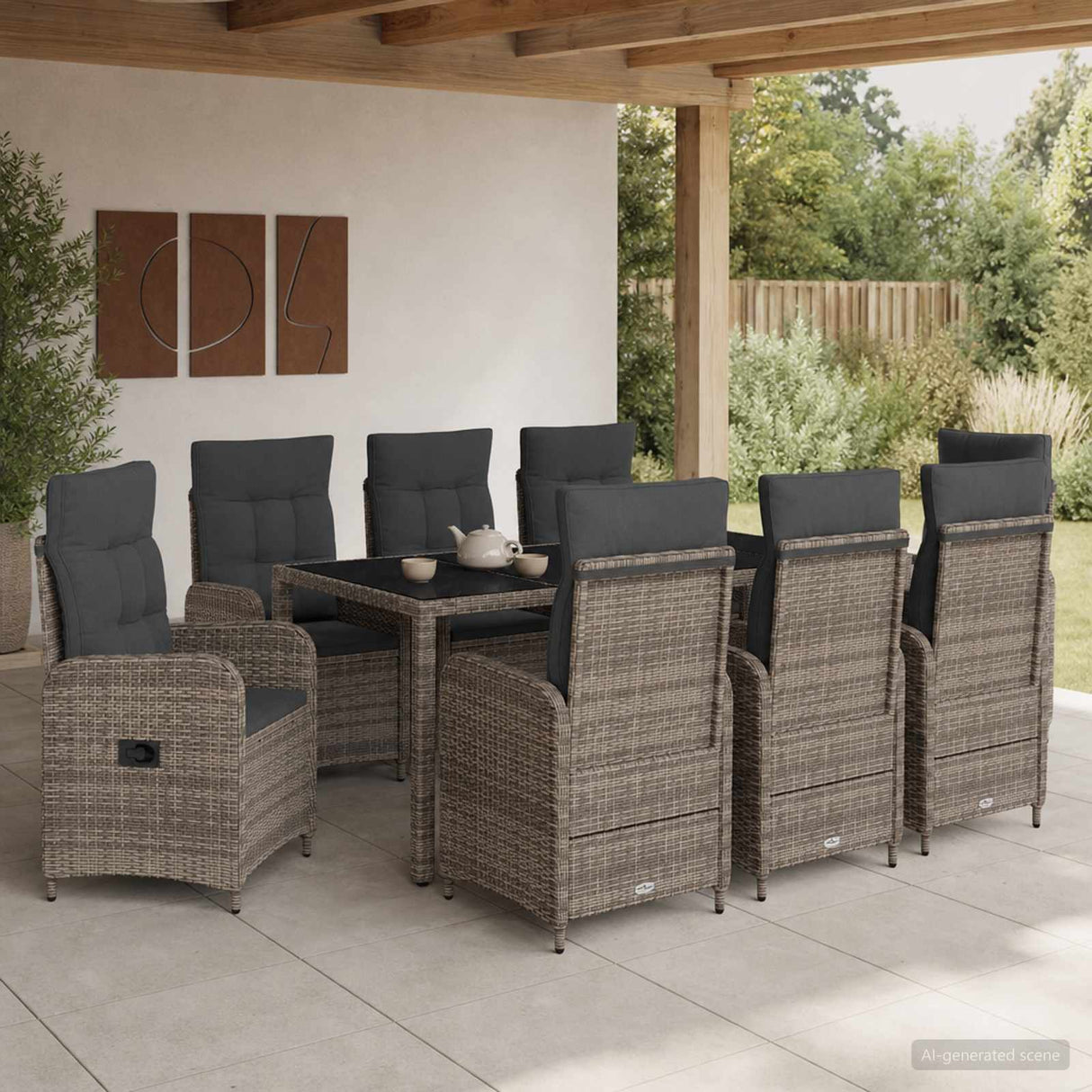 Outdoor Dining Set 9 pcs Light Grey and Dark Grey Poly Rattan