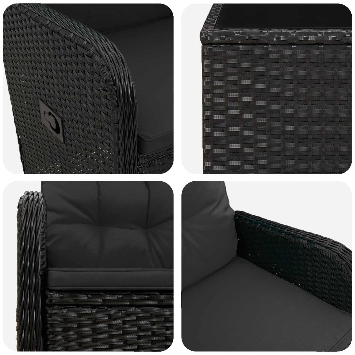 Garden Lounge Set 2 pcs Black PE Rattan and Powder-Coated Steel