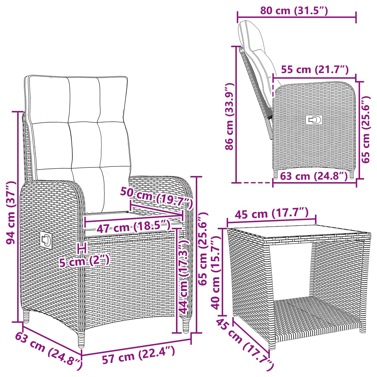 Garden Lounge Set 2 pcs Black PE Rattan and Powder-Coated Steel