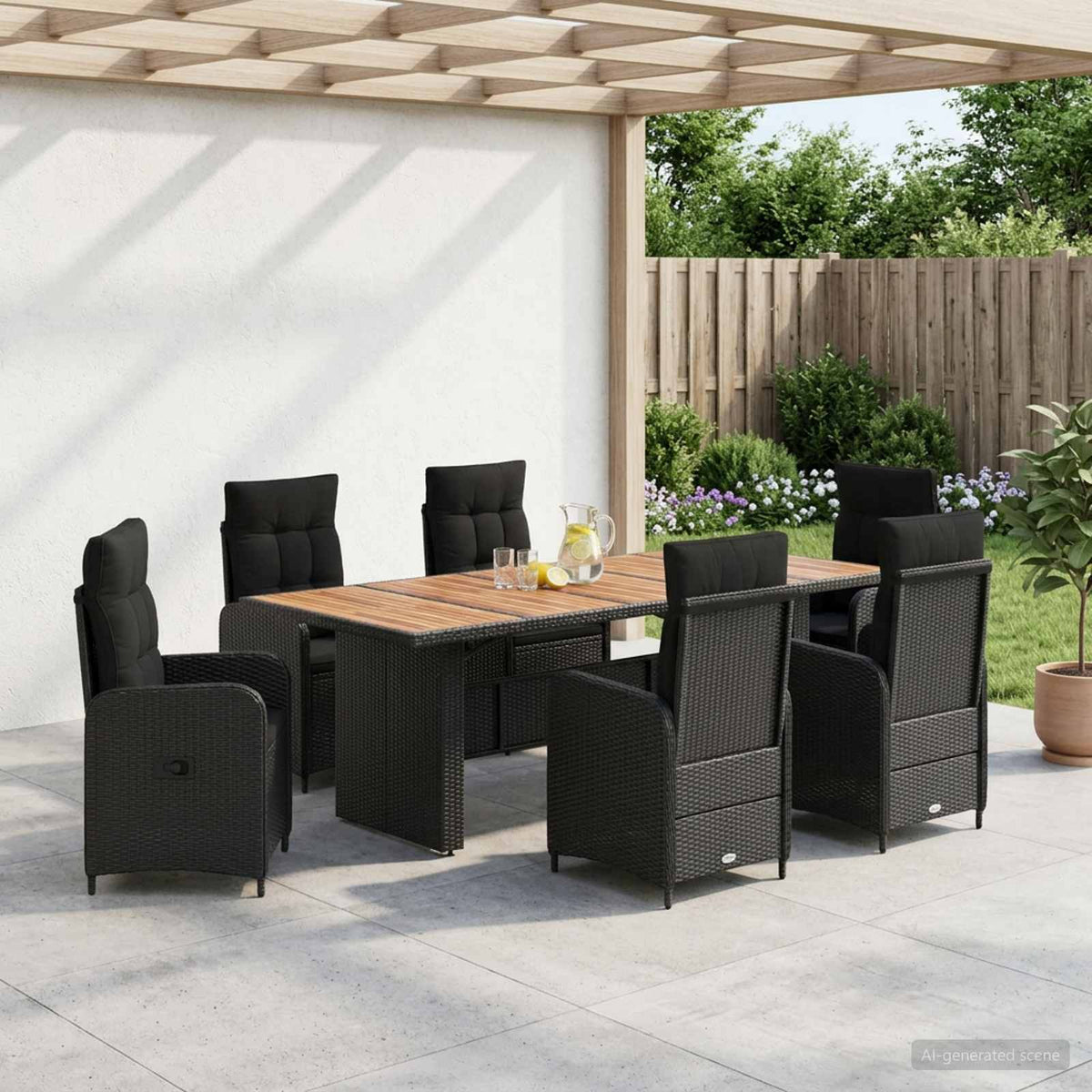 Outdoor Dining Set 7 pcs Black Poly Rattan