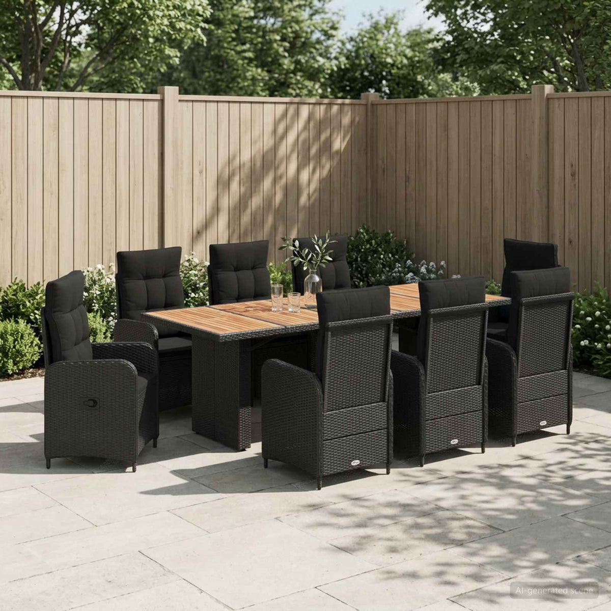 Outdoor Dining Set 9 pcs Black Poly Rattan