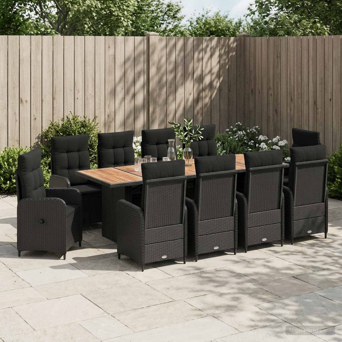 Outdoor Dining Set 11 pcs Black Poly Rattan