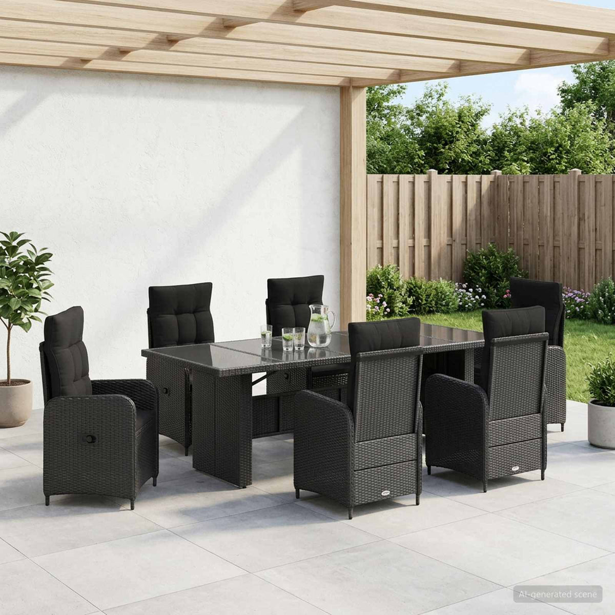 Outdoor Dining Set 7 pcs Black Poly Rattan