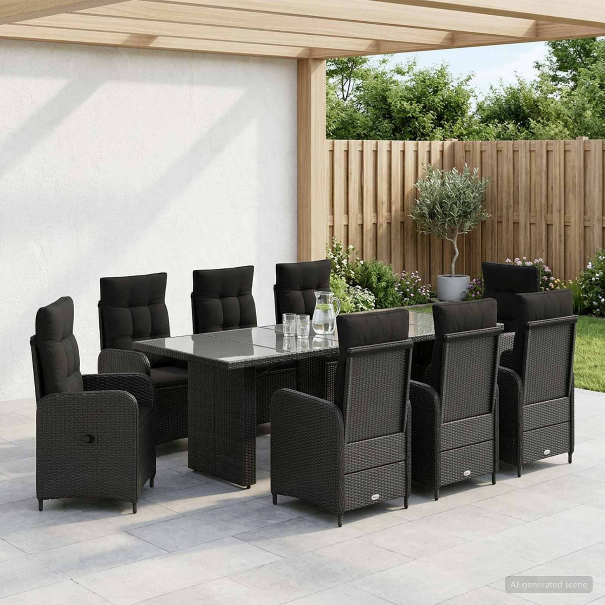 Outdoor Dining Set 9 pcs Black Poly Rattan