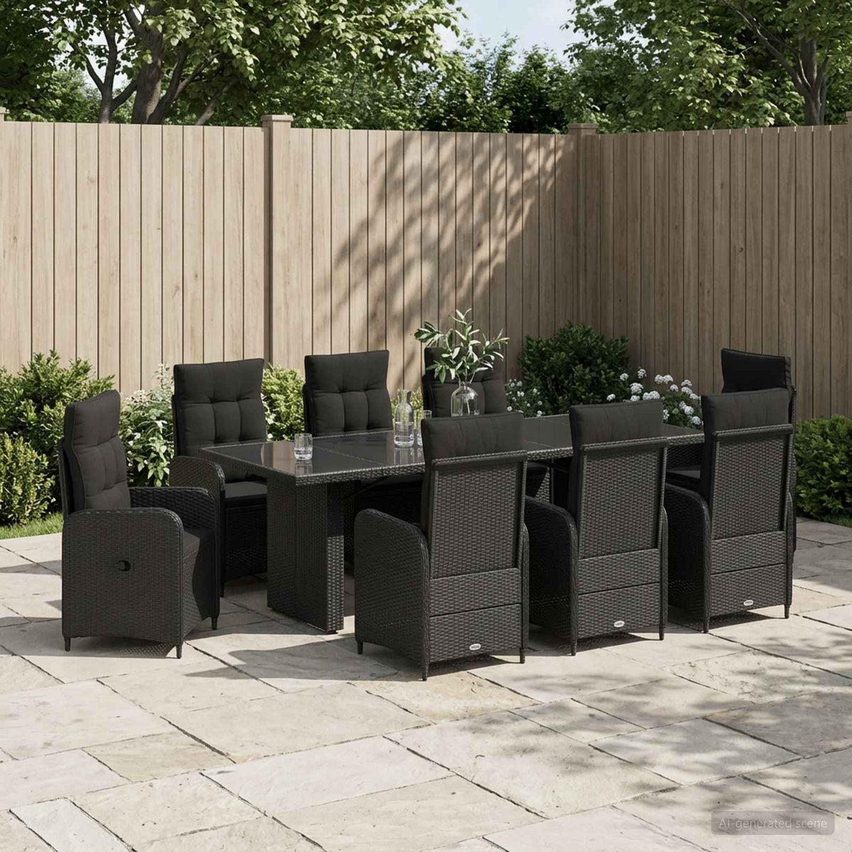 Outdoor Dining Set 9 pcs Black Poly Rattan