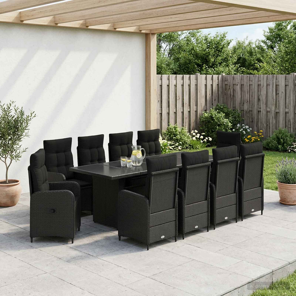 Outdoor Dining Set 11 pcs Black Poly Rattan