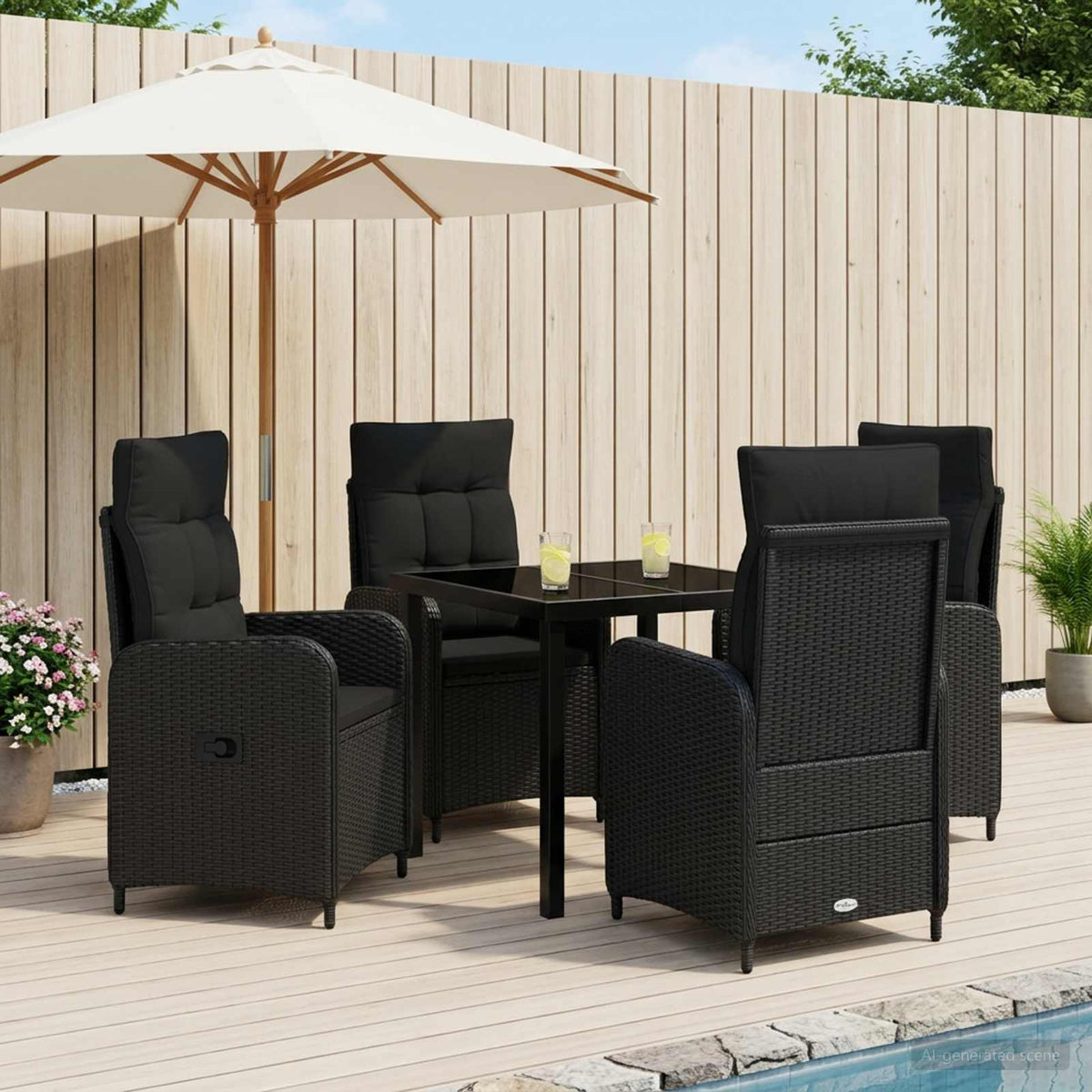Outdoor Dining Set 5 pcs Black Poly Rattan